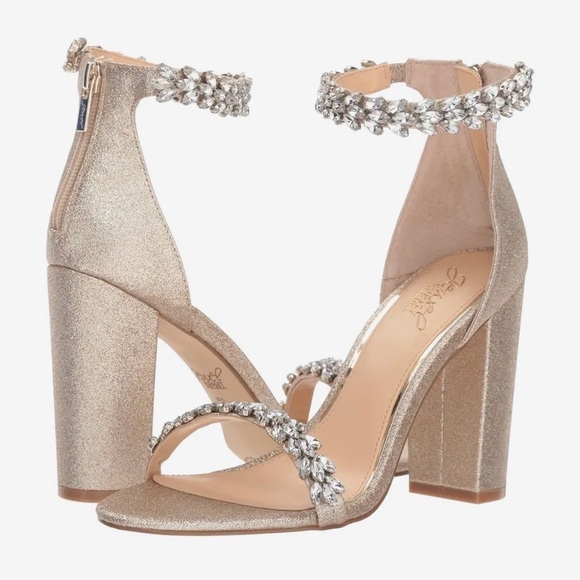 Jewel Badgley Mischka Shoes - Badgley‎ Mischka Mayra Ankle Strap Evening Shoe rose gold glitter size 8